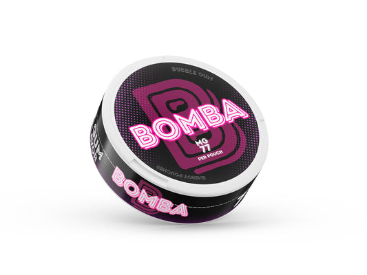 Bubble gum flavored caffeine pouch by Bomba

